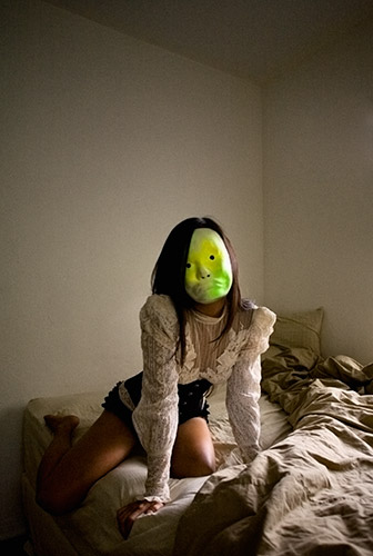 Local Miami model Autumn Suna in a yellow mask for an alternative fashion photograph